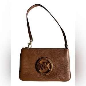 Michael Kors Cognac and Gold Coin Wristlet/ clutch